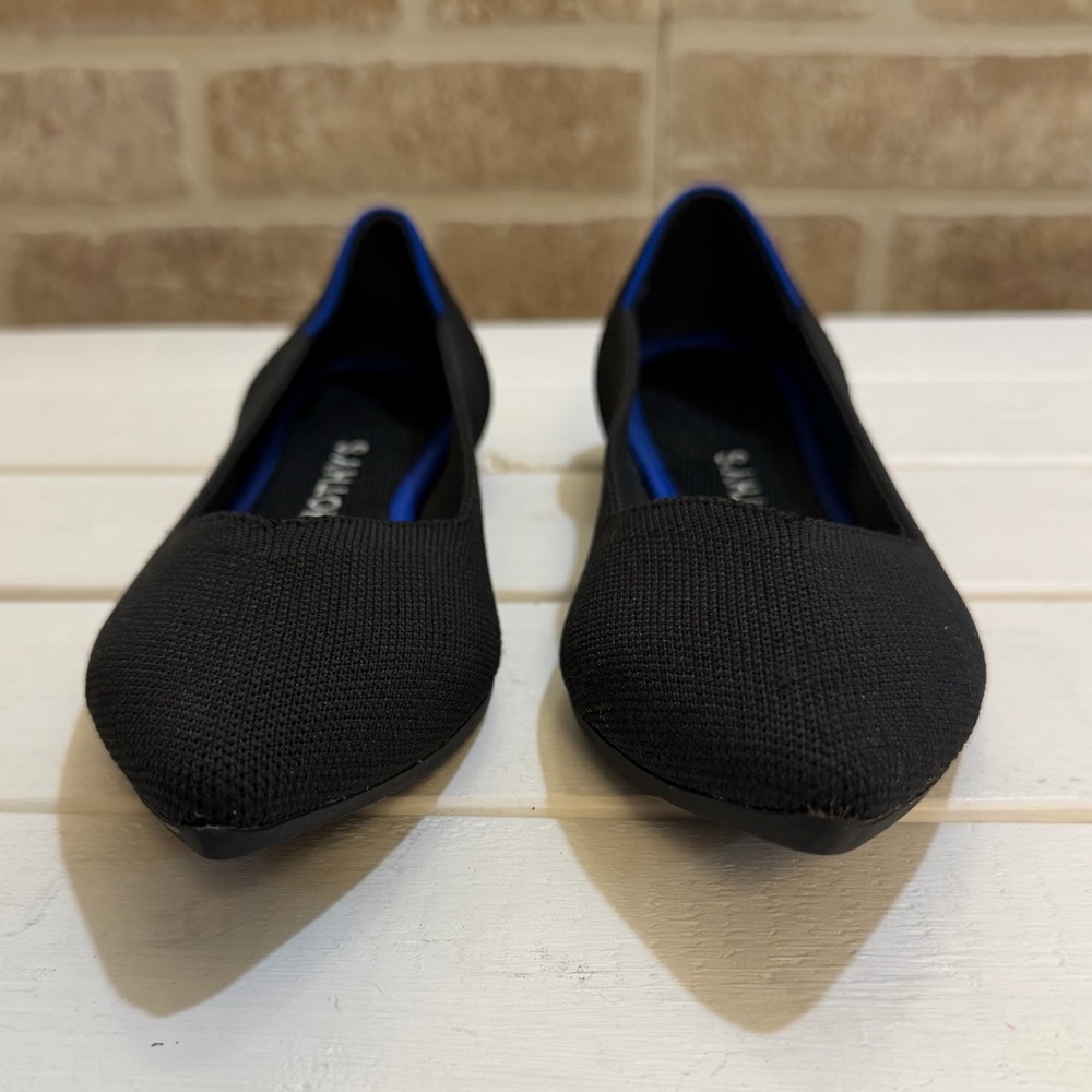 Rothy's Black Pointed Toe Flats with Blue Inner Lining - Picture 3 of 9